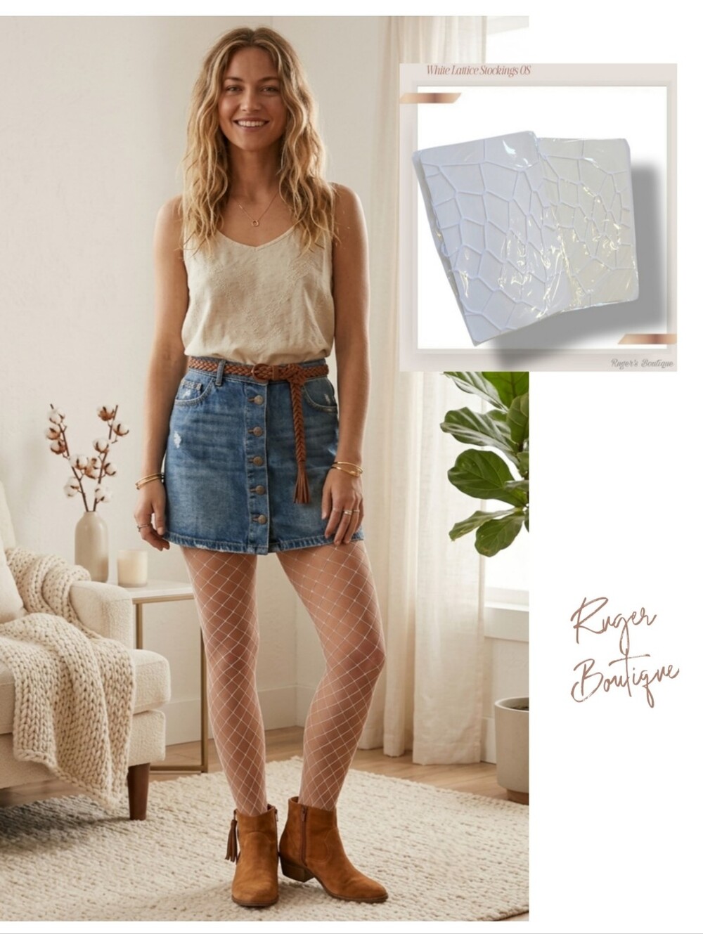 🌿 Women's Elastic White Lattice Fishnet Pantyhose, One Size Fits All, Set of 2!